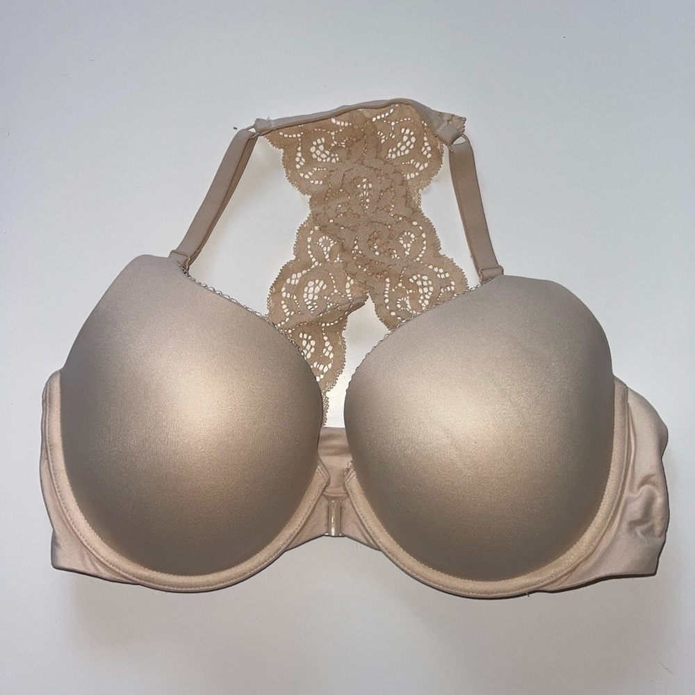 Victoria's Secret Racerback Perfect Shape Lace Back Nude Bra 36D